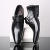 Pointed British Style Men Leather Shoes Buckle Low Heel Shoes, Size:41(Black)