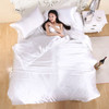 Pure Satin Silk Bedding Set Home Textile Bed Set Bedclothes Duvet Cover Sheet Pillowcases, Size:1.8m bed four-piece set(White)