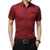 Men Business Shirt Short Sleeves Turn-down Collar Shirt, Size:XXXXXL(Wine Red)