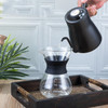 304 Stainless Steel Coffee Hand Pot Wooden Handle Coffee Pot Teflon Long-Mouth Slender Pot, Style: Without Thermometer