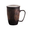 Gilt Glazed Wooden Handle Filter Tea Cup, Style:007 Three-piece Set