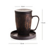 Gilt Glazed Wooden Handle Filter Tea Cup, Style:007 Three-piece Set + Small Disc