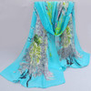 Ladies Peacock Flowers Printed Pattern Scarf Thin Chiffon Scarf Beach Sun Protection Shawl, Size:50×160cm(Sky Blue)