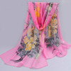 Ladies Peacock Flowers Printed Pattern Scarf Thin Chiffon Scarf Beach Sun Protection Shawl, Size:50×160cm(Rose Red)