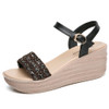 Fashion Woven Casual Versatile Wedge Increased Sandals for Women (Color:Black Size:40)