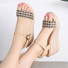 Fashion Woven Casual Versatile Wedge Increased Sandals for Women (Color:Apricot Purple Size:35)