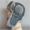 Winter Outdoor Warm Checkered Pattern Bomber Hat Flight Cap, Hat Size:XL（Above 60cm）(Gray Blue)