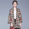 Print Cardigan Mid-length Cape Loose Coat (Color:As Show Size:L)