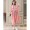 Women Striped Loose Long Flowy Sunscreen Thin Coat (Color:Red Size:M)