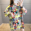 Loose Short Sleeved Mid Length T Shirt Women (Color:Yellow Size:L)