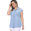 Plus Size Beaded Shirt (Color:Baby Blue Size:XXXXL)