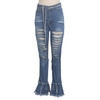 Women Split Wide Leg High Waist Stretch Micro Flare Jeans (Blue_XXL)