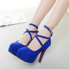 Women Shoes Round Toe Stiletto High Heels, Size:36(Blue)