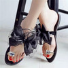 Bowtie Lace Floral Women Flats Slippers, Shoe Size:41(Black)