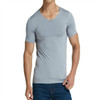 Men Ice Silk Quick Dry T-shirt Short Sleeve V Neck Solid Color Seamless Breathable Top(Grey)