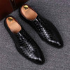 Men Business Dress Shoes Crocodile Leather Shoes Pointed Strips Brock Casual Shoes, Size:47(Black)