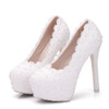 Pearl Lace Wedding Shoes Stiletto Women High Heels, Size:39(White)