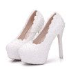 Pearl Lace Wedding Shoes Stiletto Women High Heels, Size:39(White)