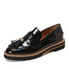 Round Toe Leather Slip-on Shoes Nonslip Flats Shoes, Size:36(Black)