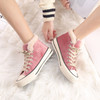 Solid Color Plus Velvet High-Top Canvas Cotton Shoes, Shoe Size:38(Rose Red)