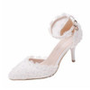 Women Shoes Lace Pearl Princess Pointed Shoes, Size:34(White 7.5 cm)