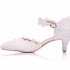 Women Shoes Lace Pearl Princess Pointed Shoes, Size:34(White 7.5 cm)