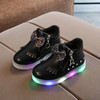Kids Shoes Baby Infant Girls Eyelash Crystal Bowknot LED Luminous Boots Shoes Sneakers, Size:22(Black with Cotton)