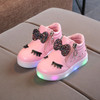 Kids Shoes Baby Infant Girls Eyelash Crystal Bowknot LED Luminous Boots Shoes Sneakers, Size:27(Pink)