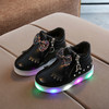 Kids Shoes Baby Infant Girls Eyelash Crystal Bowknot LED Luminous Boots Shoes Sneakers, Size:23(Black with Cotton)