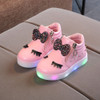 Kids Shoes Baby Infant Girls Eyelash Crystal Bowknot LED Luminous Boots Shoes Sneakers, Size:23(Pink)