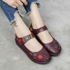 Flower Round Toe Soft Bottom Vintage Leather Flat Shoes, Szie:41(Purple Sandals)