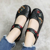 Flower Round Toe Soft Bottom Vintage Leather Flat Shoes, Szie:41(Black Sandals)
