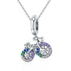 S925 Sterling Silver Bicycle Pendant Color Inlaid Zircon Beads DIY Bracelet Charm Accessories, Style: Pendant + Bare Chain