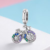 S925 Sterling Silver Bicycle Pendant Color Inlaid Zircon Beads DIY Bracelet Charm Accessories, Style: Pendant