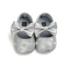 PU Leather Moccasins Shoes Bow Fringe Soft Soled Non-slip Footwear Crib Baby Girl Shoes(Silver)