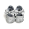 PU Leather Moccasins Shoes Bow Fringe Soft Soled Non-slip Footwear Crib Baby Girl Shoes(Silver)