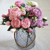 5 PCS Artificial Rose Flowers Small Bouquet Flores Home Party Wedding Fake Flower Decoration(Pink and Magenta)