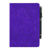 For iPad Pro 9.7 inch Calf Pattern Double Folding Design Embossed Leather Case with Holder & Card Slots & Pen Slot & Elastic Band(Purple)