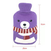 Hot Water Bottle Solid Color Knitting Cover (Without Hot Water Bottle) Water-filled Hot Water Soft Knitting Bottle Velvet Bag(Purple scarf bear)