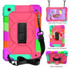 For Samsung Galaxy Tab A 10.1 (2019) T510/T515 Shockproof PC + Silicone Combination Case with Holder & Hand Strap & Shoulder Strap(Colorful + Rose Red)