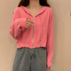 Core-Spun Cardigan Sweater Coat Hooded Zipper Short Long-Sleeved Loose Knit Sweater, Size: Free Size(Pink)