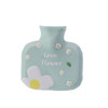 Plush Cover Rubber Hot Water Bottle Cartoon Flower Thickened Safety Water Injection Warming Handbag(Green)