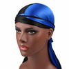 Double-coloured Silk Satin Long-tailed Pirate Hat Turban Cap Chemotherapy Cap (Black Blue)