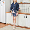 Womens Summer Print Kimono Robe Satin Lace Gown Fashion Sleepwear, Size:XL(Dark Blue)