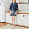 Womens Summer Print Kimono Robe Satin Lace Gown Fashion Sleepwear, Size:XL(Dark Blue)