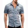 Cowboy Short Sleeve Shirt Leisure Fashion Daily Shirt for Men, Size: XXXL(Light Blue )