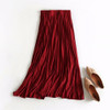 Elastic Waist Pearl Pleated Skirt, Size:  One Size( Brick Red )