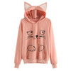 Solid Black Hooded Top Cute Cat Hoodie Warm Womens Sports Sweater, Size:S(Pink)