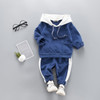 2 in 1 Spring and Autumn Boys Casual Clothing Set Back Lettering Pattern Hooded Sweater + Trousers, Height:110cm(Blue)