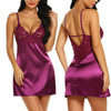 3 PCS Sexy Lingerie Women Silk Lace Casual Loose Solid Sleeveless Dress Nightgown Sleepwear, Size:S (Purple)